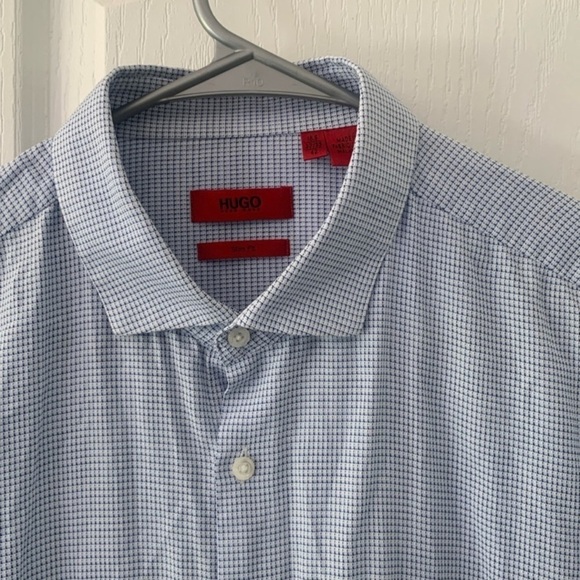 Hugo boss blue white‎ printed button down shirt classic size 16.5 slim fit - Picture 1 of 9